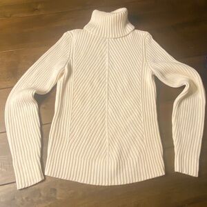 Ann Taylor Cream Ribbed Turtleneck Sweater